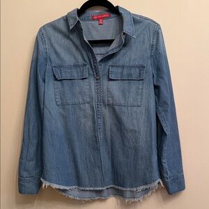 Saks Fifth Avenue Light Blue Embroidered Denim Shirt Jacket
